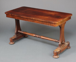 A William IV rectangular rosewood library table raised on standard end supports with H framed stretcher 69cm h x 163cm w x 59cm d 