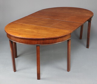 A Georgian mahogany D end dining table with 2 extra leaves, raised on 8 square supports 71cm h x 121cm w x 120cm l x 217cm l when extended 