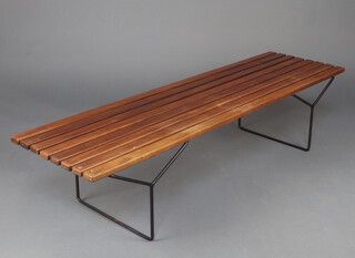 Harry Bertoia for Knoll, a mid century 8 slatted bench/table raised on wrought iron supports, unmarked 39cm h x 168cm l x 47cm d