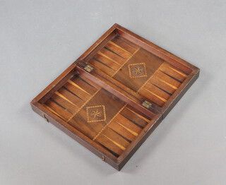 A Victorian inlaid mahogany folding backgammon board 9cm x 38cm x 23cm 