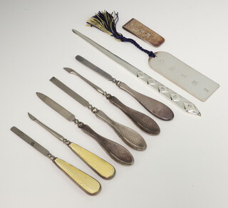 A silver paper knife Sheffield 2000, 6 silver mounted nail implements, manicure, bookmark 88 grams 