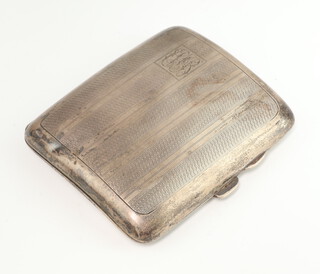 A silver engine turned cigarette case, 2 pins, 89 grams gross 