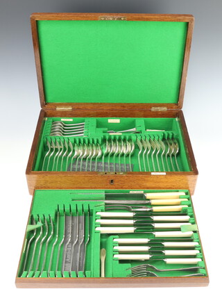 A canteen of Walker and Hall silver plated cutlery for 6 (62), contained in an oak canteen  