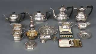 A silver plated 4 piece tea service and minor plated wares 