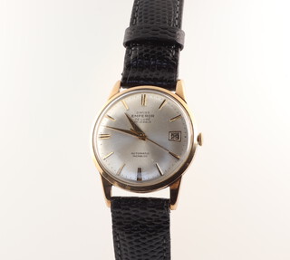 A 9ct yellow gold Emperor calendar wristwatch contained in a 32mm case with a leather strap 