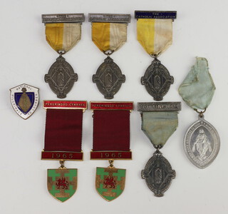 Five Catholic Association medals, 2 enamelled jewels and a badge 