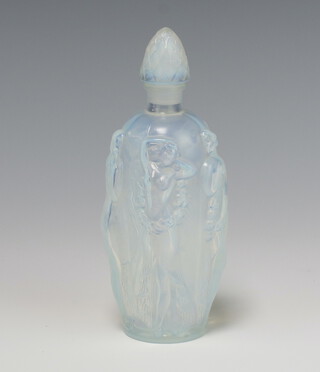 A Sabino Art Deco opalescent scent bottle and stopper - Nudes and Nymph with etched lower case sabino france marks 15.5cm 
