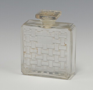 A Lalique clear glass Heliotrope scent bottle and stopper with moulded lower case mark 8cm
