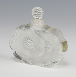 A modern Lalique Deux Fleurs scent bottle and stopper etched lower case marks lalique france 9cm 