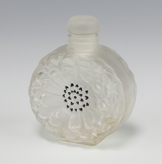 A modern lalique Dahlia Flacon scent bottle and stopper, etched lower case marks lalique france 8cm 