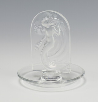 A modern Lalique frosted and clear glass mermaid pin tray, etched lower case mark lalique france 11cm 