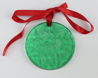 A Lalique green Noel Christmas tree ornament engraved lalique france 7cm, boxed 