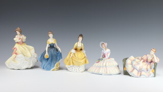 Five Royal Doulton figures - Coralie HN2307, Melanie HN2271 20cm, Daydreams HN1731 15cm, Applause HN4328 21cm and Pauline HN2441 12cm   