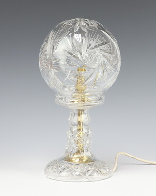 A cut glass table lamp and shade 30cm 