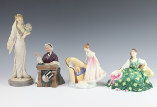 Four Royal Doulton figures - Classic CL3990 26cm, Beat you to it HN2871 15cm, Elyse HN2474 17cm and Schoolmarm HN2223 18cm 