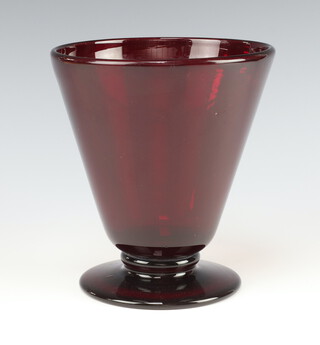 A ruby glass tapered vase with spread foot 18cm 