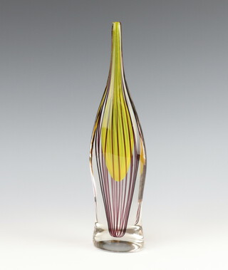 A mid-Century Studio Glass tapered vase with yellow interior 34cm 