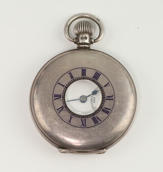 A silver cased half hunter pocket watch with blue enamelled numerals, the dial inscribed Mappin, having a seconds subsidiary dial, Birmingham 1937 