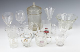 A Webb Crystal commemorative goblet 1953 and a quantity of commemorative glassware 