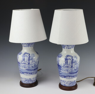A pair of Spode Italian pattern baluster electric table lamps 28cm x 15cm diam.