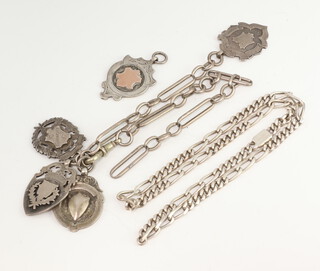 A silver Albert, a silver necklace and 5 silver fobs 92 grams 