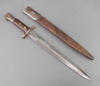 An 1888 Mark 1 Type II Lee Metford bayonet complete with scabbard, blade marked EDF 