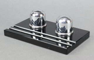 An Art Deco glass and chrome twin bottle inkwell 7cm x 19cm x 12cm 