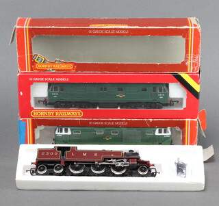 A Hornby O gauge locomotive, an O gauge LMS class 4P boxed, a Hornby OO gauge BR Class 29 BO-BO diesel electric boxed, a Hornby electric diesel boxed (some damage to boxes)