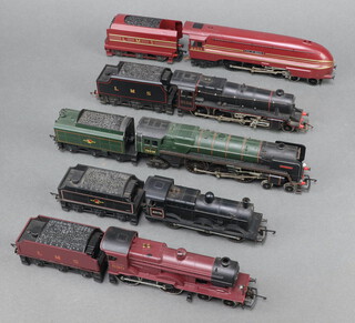A Triang OO locomotive and tender - Robin Hood, a Triang British Railways locomotive and tender, a Hornby OO locomotive and tender - City of Bristol, a LMS Hornby locomotive and tender in red livery, ditto in black livery, all unboxed 