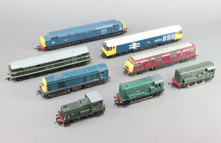Two Lima OO diesel locomotives, an Airfix diesel locomotive, a Meccano ditto, metal framed diesel locomotive and 3 diesel shunters 
