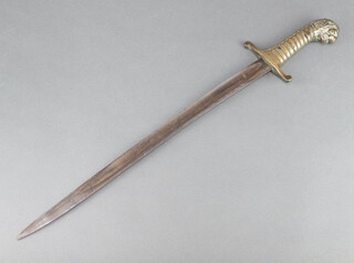 A Bavarian 1892 patent artilleryman's sword with 46cm blade, brass grip with lion head pondtail 