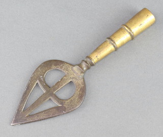 A 19th Century pierced leaf shaped gilt metal partisan head 18cm x 6cm 
