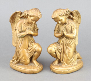 Two gilt painted plaster figures of kneeling angels in prayer 7cm x 10cm x 8cm 