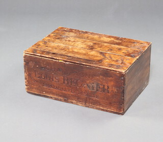 A Louis Regnier wooden champagne crate with hinged lid marked Special Cru Brut 1919 23cm h x 55cm w x 39cm d 