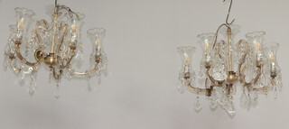 A pair of 5 light glass electroliers 39cm h x 51cm diam. 