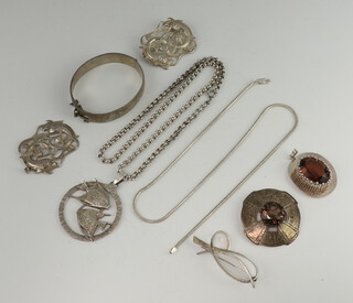 A silver bangle, minor silver jewellery 149 grams 