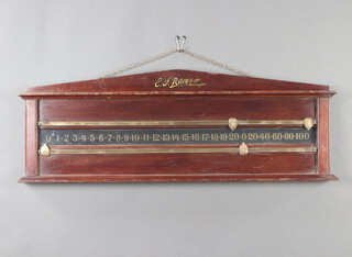 Riley, a wooden and brass snooker scoreboard 33cm h x 93cm w x 5cm d 