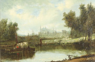 A H Vickers, 1853-1907, oil on canvas signed, a view of Eton College, 18.5cm x 29cm, label on verso 