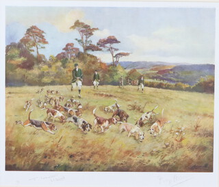 Thomas Ivester Lloyd, 1873-1942, limited edition coloured print "Bolebroke Beagles" signed in pencil, 31.5cm x 37cm, the reverse labelled and with list of subscribers 