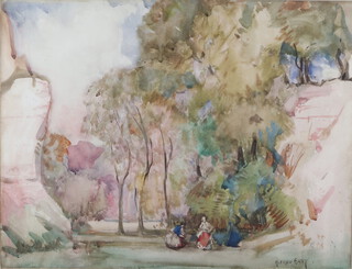 Sir Alfred East 1849-1913, watercolour, preparatory study of ladies in a rural setting, signed 50cm x 70cm 
