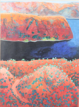 Shaun Stanley, born 1958, watercolour signed, Australian view, label on verso "Lake Argyle, Evening" 71cm x 52cm 