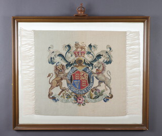 A framed embroidery of a coat of arms - George VI Coronation, framed 52cm x 60cm 