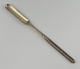 A Georgian silver marrow scoop with engraved monogram, rubbed marks 39 grams 