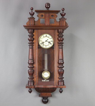 Gustav Becker a Vienna style striking regulator with 12cm enamelled dial and Roman numerals with gridiron pendulum, contained in a walnut case (no key) 92cm h x 36cm w x 16cm d 