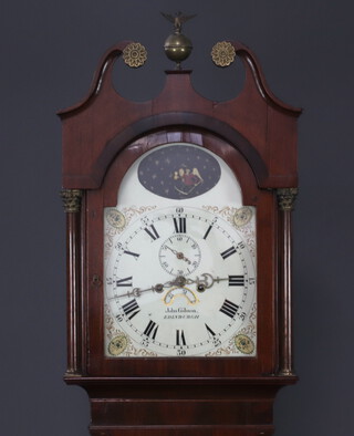 John Gibson of Edinburgh, an 18th Century 8 day striking longcase clock, the 30cm arched dial with minute indicator in the form of Father Time, minute dial and calendar dial, contained in a mahogany case, complete with pendulum and weights 217cm h  