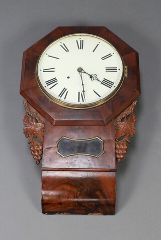 A Continental drop dial striking wall clock with 29cm painted dial with Roman numerals contained in a mahogany case (no pendulum or key) 
