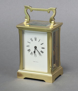 Mappin & Webb, a 20th Century carriage timepiece with 5cm enamelled dial, contained in a gilt metal case, complete with key, 11cm x 8cm x 6cm 