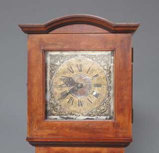 A striking on gong longcase clock, the 27cm silvered dial marked Juyamann of Munchen and with gilt chapter ring, contained in a mahogany case 199cm h x 42cm w x 26cm d 