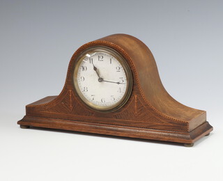 Allix Charles, a bedroom timepiece with 8cm paper dial, Arabic numerals, contained in an inlaid oak Admiral's hat shaped case 15cm h x 28cm w x 8cm d 
