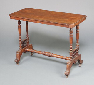 A Victorian rectangular mahogany stretcher table, raised on turned supports with H framed stretcher 66cm h x 89cm w x 42cm d 
